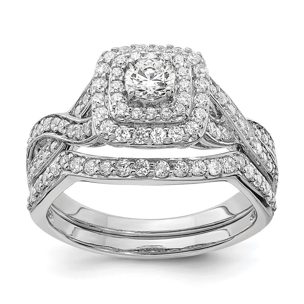 14K White Gold Double Halo (Holds 1/4 Carat (4.1mm) Round Center) 1/2 Diamond Semi Mount Engagement Ring