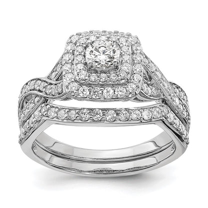 14K White Gold Double Halo (Holds 1/4 Carat (4.1mm) Round Center) 1/2 Diamond Semi Mount Engagement Ring