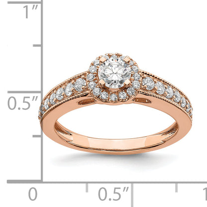 14K Rose Gold Halo Plus (Holds 1/3 Carat (4.5mm) Round Center) 3/8 Diamond Semi Mount Engagement Ring