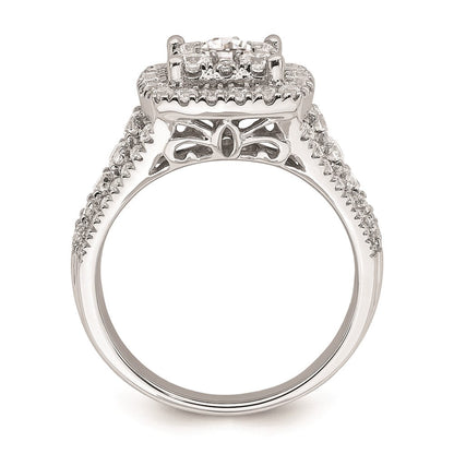 1.50ct. CZ Solid Real 14k White Gold Cluster Complete Engagement Ring
