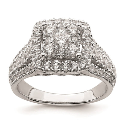 1.50ct. CZ Solid Real 14k White Gold Cluster Complete Engagement Ring