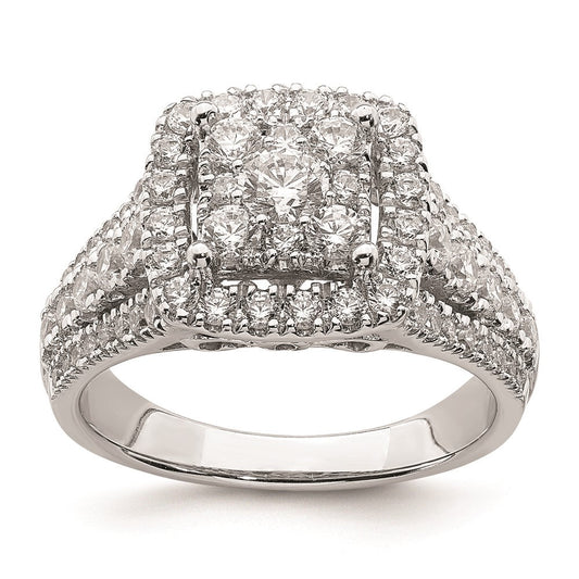 1.50ct. CZ Solid Real 14k White Gold Cluster Complete Engagement Ring
