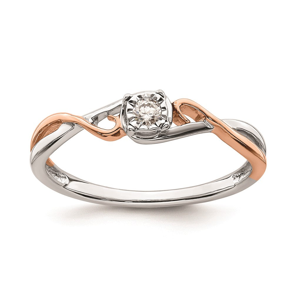 0.10ct. CZ Solid Real 14k White & Rose Gold .05 ctw. Complete Promise Ring