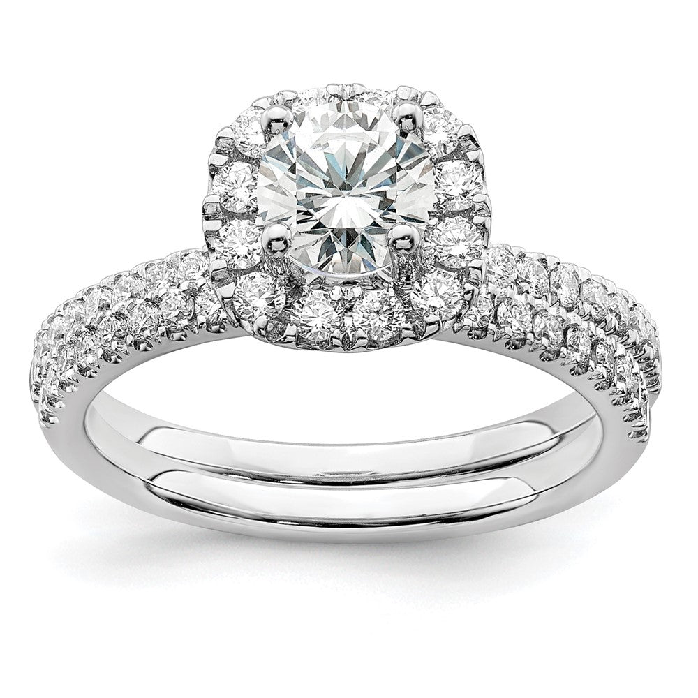 14k White Gold 1 Ct. Lab Grown Diamond VS/SI+ G+ Complete Round Halo Engagement Ring