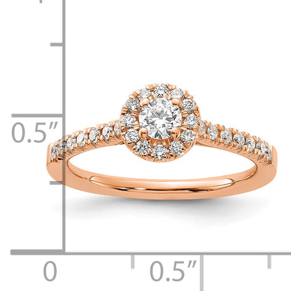 14k Rose Gold 1/2 Ct. Lab Grown Diamond VS/SI+ G+ Round Halo Engagement Ring