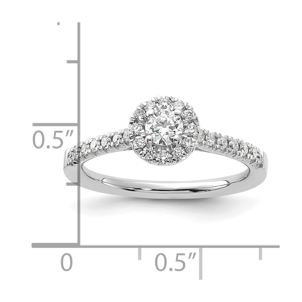 14k White Gold 1/2 Ct. Lab Grown Diamond VS/SI+ G+ Round Halo Engagement Ring