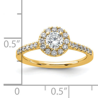 14k Yellow Gold 3/4 Ct. Lab Grown Diamond VS/SI+ G+ Round Halo Engagement Ring