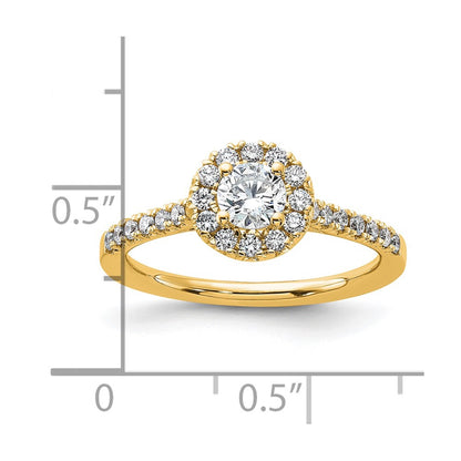 14k Yellow Gold 3/4 Ct. Lab Grown Diamond VS/SI+ G+ Round Complete Halo Engagement Ring