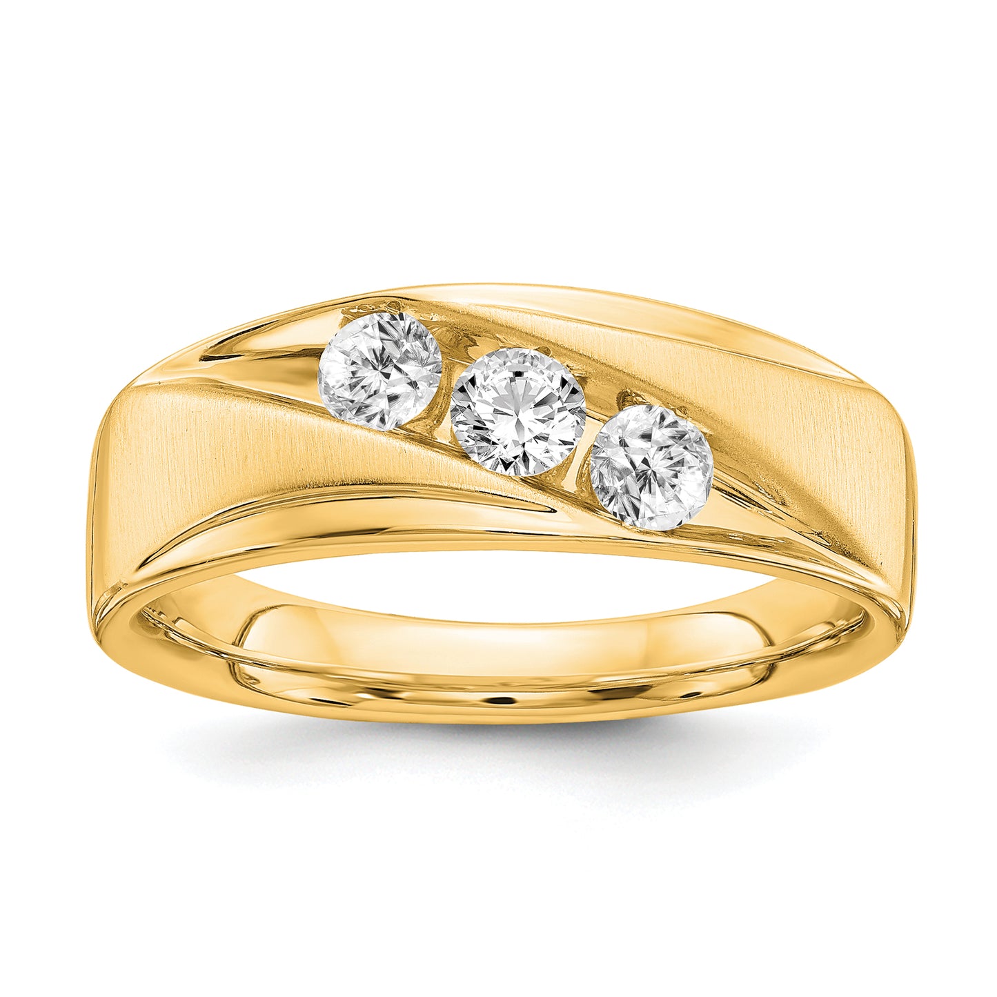 14k Yellow Gold 5/8 Ct. Lab Grown Diamond VS/SI+ G+ Three Stone Men's Ring