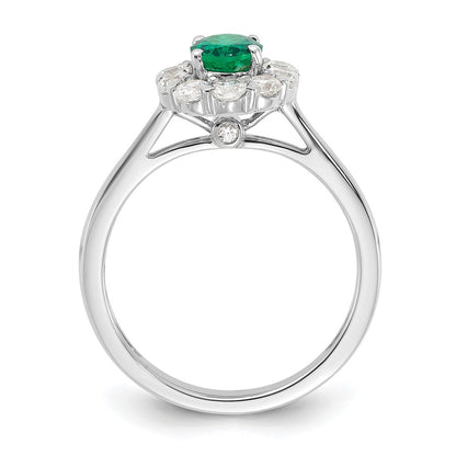 10k White Gold 5/8 Ct. Lab Grown Diamond VS/SI+ G+ and Oval Lab Created Emerald Halo Fashion Ring