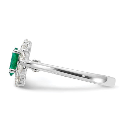 10k White Gold 5/8 Ct. Lab Grown Diamond VS/SI+ G+ and Oval Lab Created Emerald Halo Fashion Ring