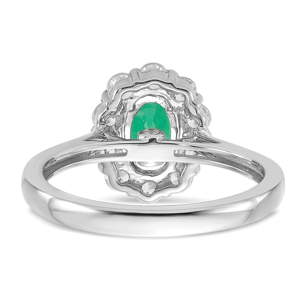 10k White Gold 5/8 Ct. Lab Grown Diamond VS/SI+ G+ and Oval Lab Created Emerald Halo Fashion Ring