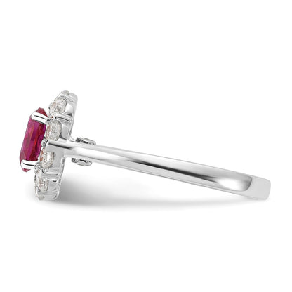 10k White Gold 5/8 Ct. Lab Grown Diamond VS/SI+ G+ and Oval Lab Created Ruby Halo Fashion Ring