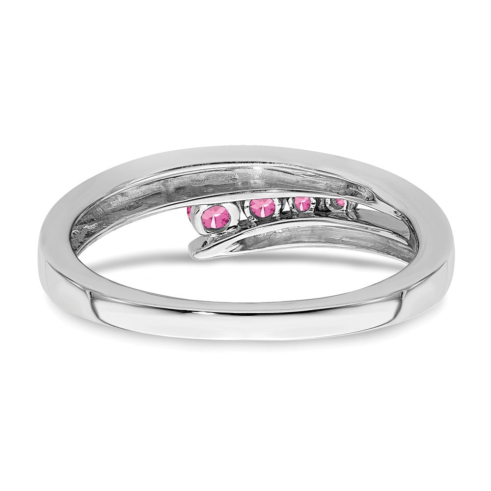 Solid 14k White Gold Simulated Pink Tourmaline 4-stone Ring