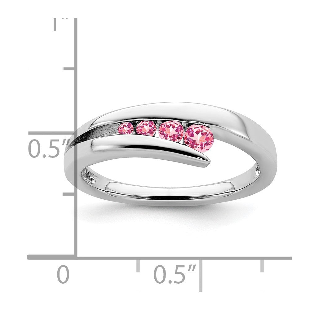 Solid 14k White Gold Simulated Pink Tourmaline 4-stone Ring