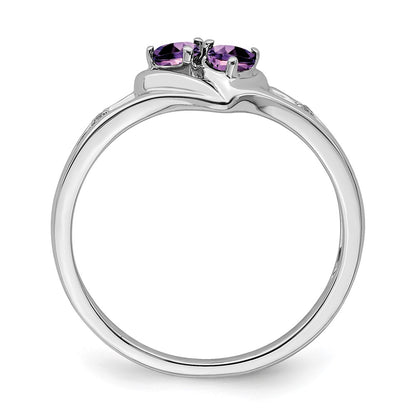 10K White Gold Amethyst And Diamond 2-Stone Heart Ring