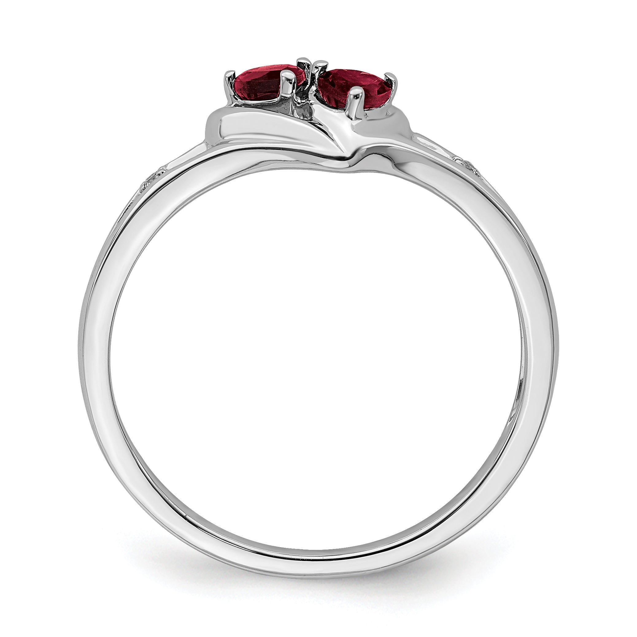 10K White Gold Created Ruby And Diamond 2-Stone Heart Ring
