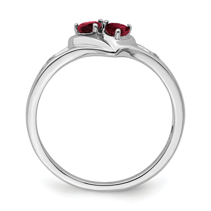 10K White Gold Created Ruby And Diamond 2-Stone Heart Ring