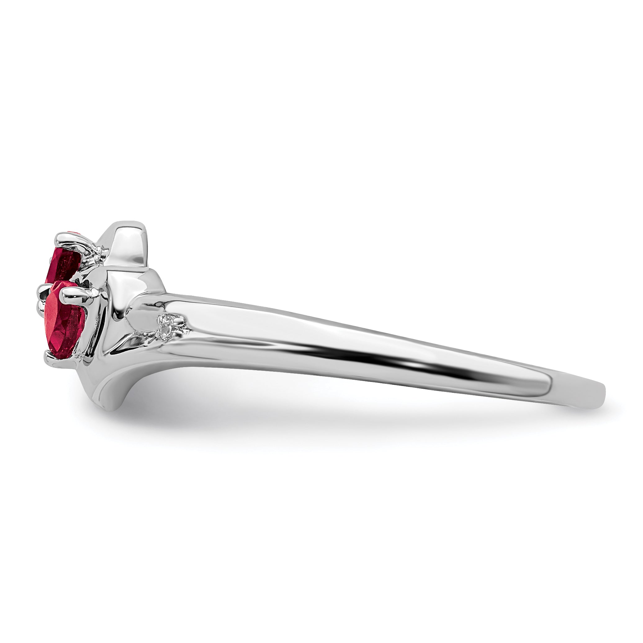 10K White Gold Created Ruby And Diamond 2-Stone Heart Ring