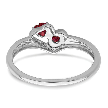 10K White Gold Created Ruby And Diamond 2-Stone Heart Ring