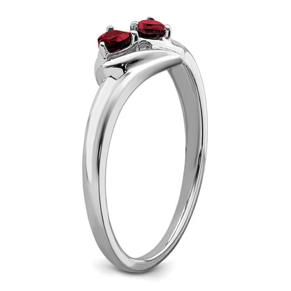 10K White Gold Created Ruby And Diamond 2-Stone Heart Ring