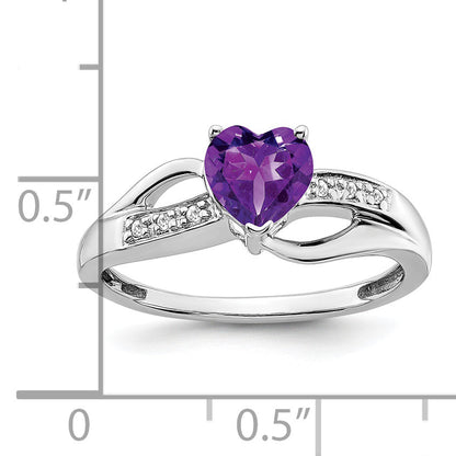 10K White Gold Amethyst And Diamond Heart Ring