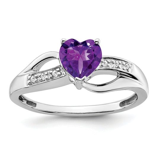 10K White Gold Amethyst And Diamond Heart Ring