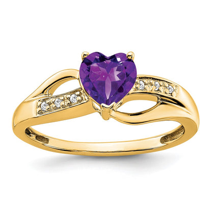 10K Yellow Gold Amethyst And Diamond Heart Ring