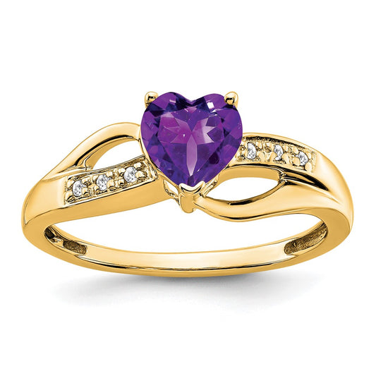 10K Yellow Gold Amethyst And Diamond Heart Ring
