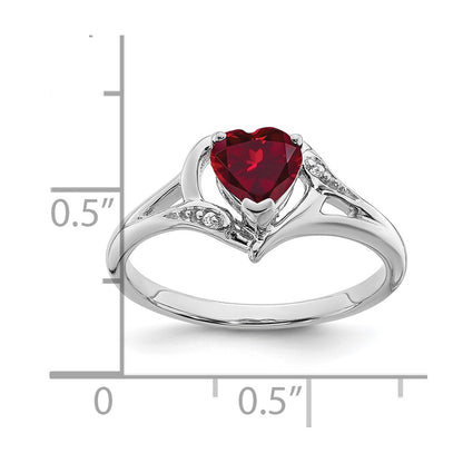 10K White Gold Created Ruby And Diamond Heart Ring