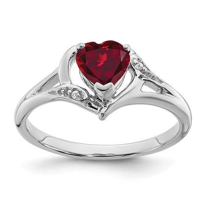 10K White Gold Created Ruby And Diamond Heart Ring