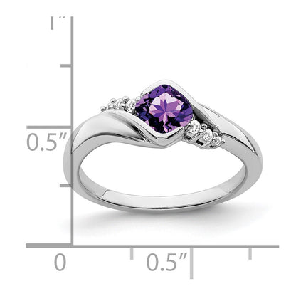 10K White Gold Amethyst And Diamond Ring