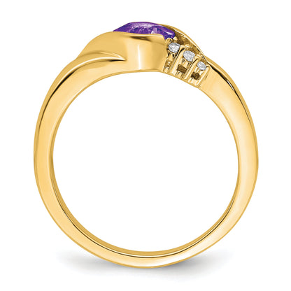 10K Yellow Gold Amethyst And Diamond Ring
