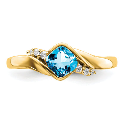 10K Yellow Gold Blue Topaz And Diamond Ring