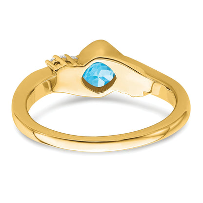 10K Yellow Gold Blue Topaz And Diamond Ring