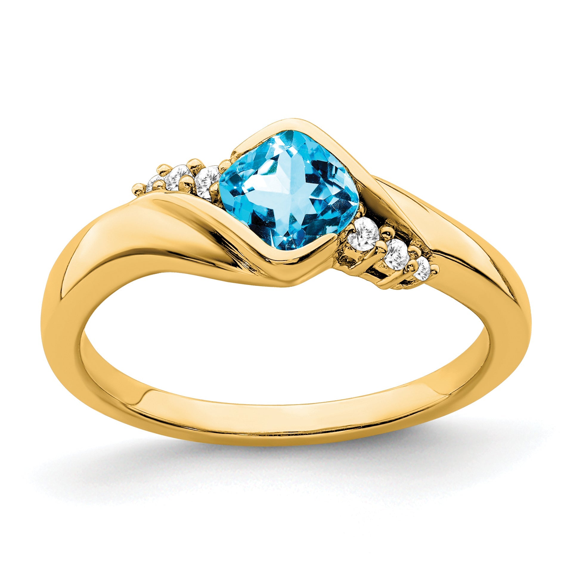 10K Yellow Gold Blue Topaz And Diamond Ring