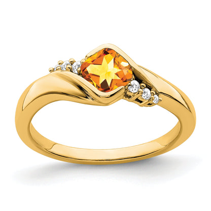10K Yellow Gold Citrine And Diamond Ring