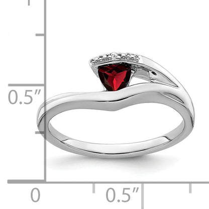 10K White Gold Trillion Garnet And Diamond Ring