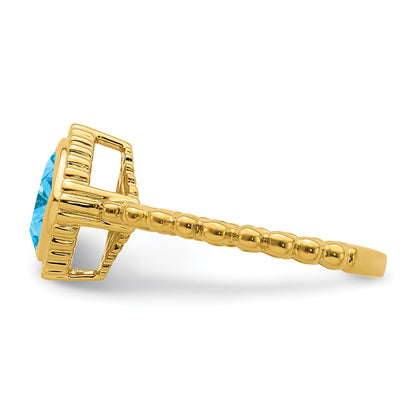 10K Yellow Gold Cushion Blue Topaz Ring