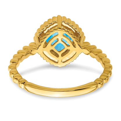 10K Yellow Gold Cushion Blue Topaz Ring