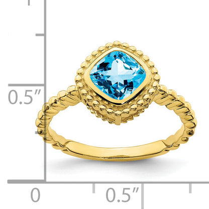 10K Yellow Gold Cushion Blue Topaz Ring