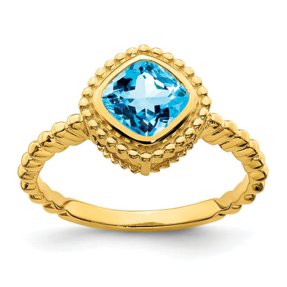 10K Yellow Gold Cushion Blue Topaz Ring