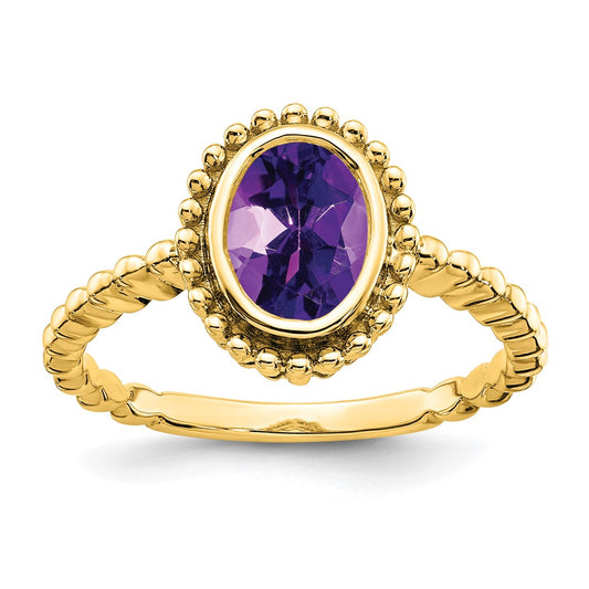 10K Yellow Gold Oval Amethyst Ring