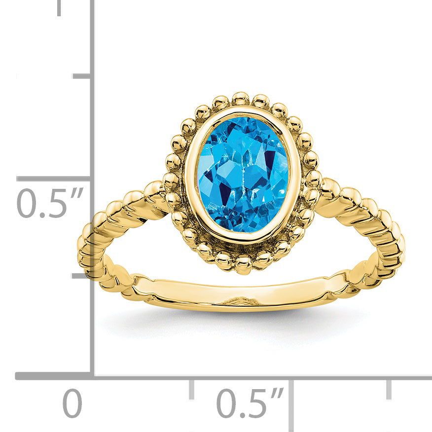 10K Yellow Gold Oval Blue Topaz Ring