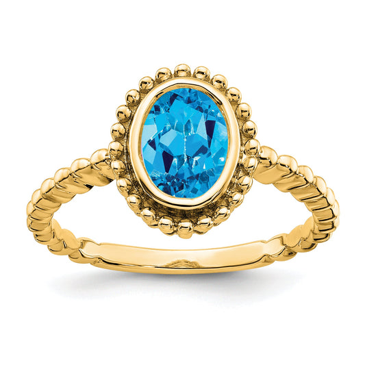 10K Yellow Gold Oval Blue Topaz Ring