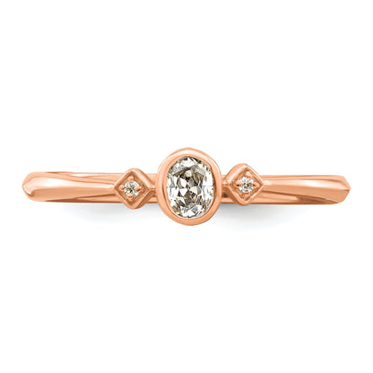 14K Rose Gold Petite 3 Stone 1/15 Carat Oval Diamond Complete Promise/Engagement Ring