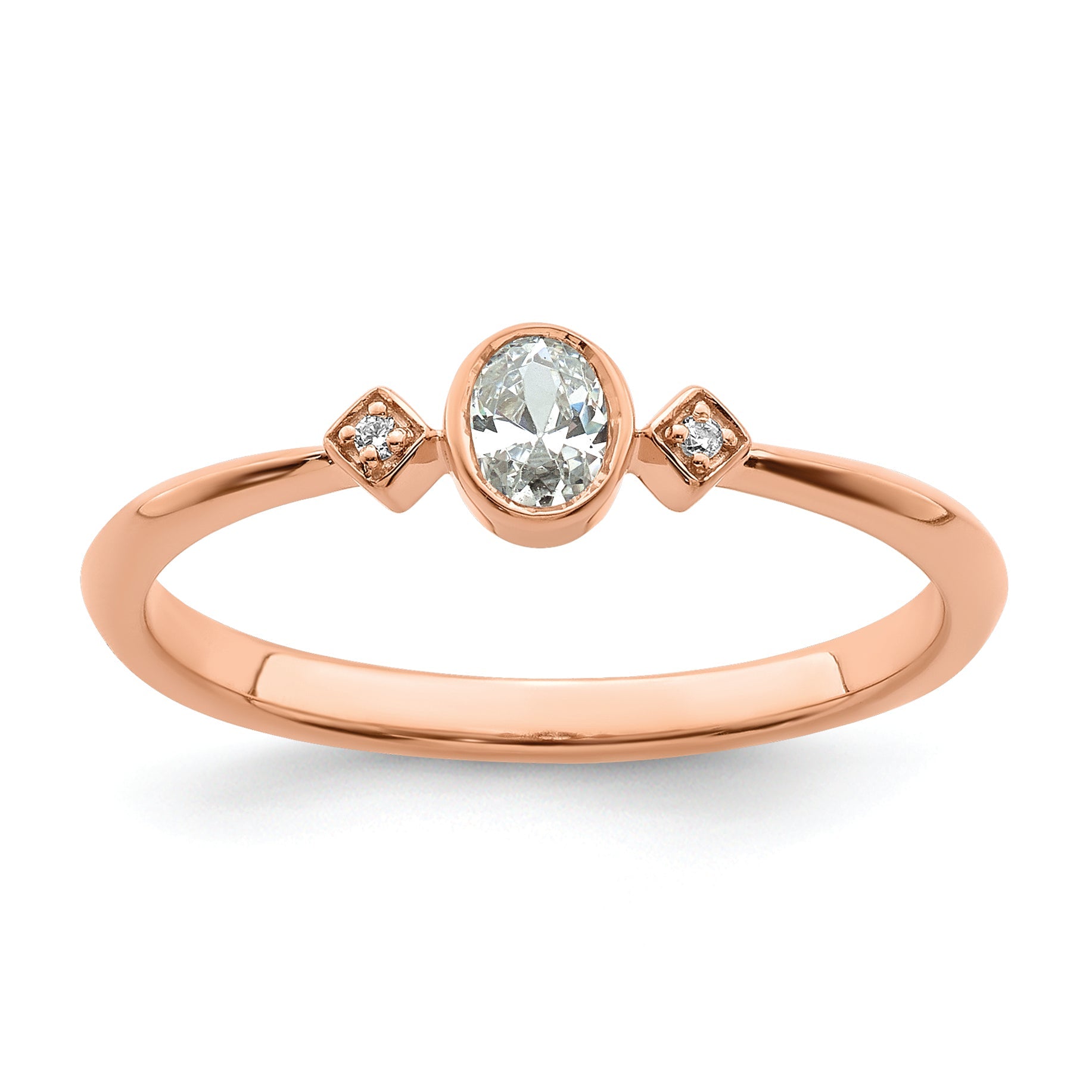14K Rose Gold Petite 3 Stone 1/15 Carat Oval Diamond Complete Promise/Engagement Ring