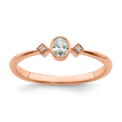 14K Rose Gold Petite 3 Stone 1/15 Carat Oval Diamond Complete Promise/Engagement Ring