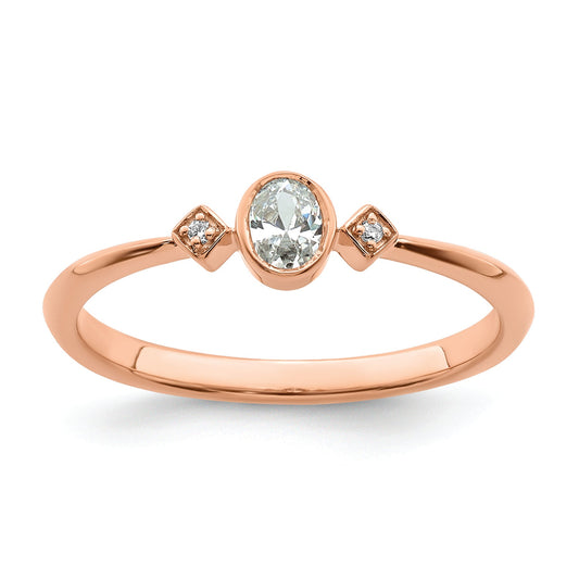 14K Rose Gold Petite 3 Stone 1/15 Carat Oval Diamond Complete Promise/Engagement Ring