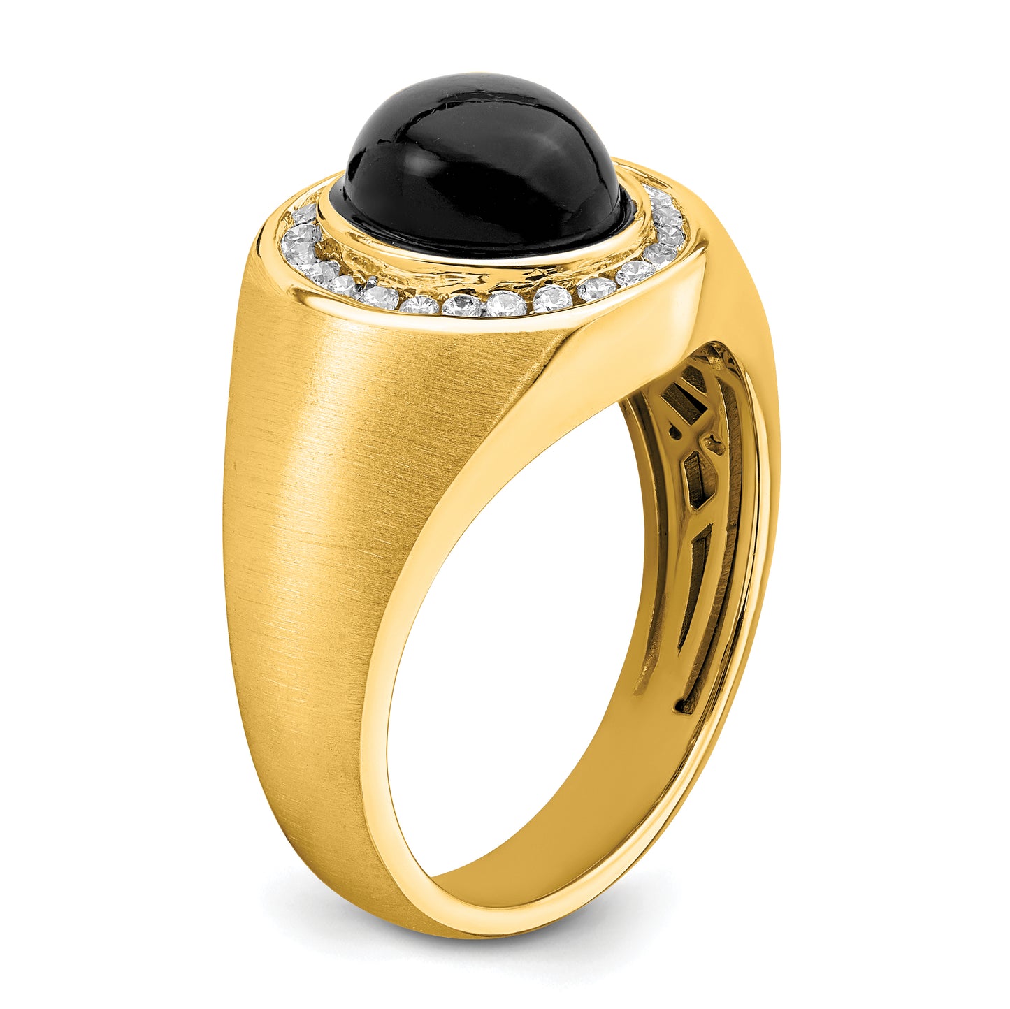 14k Yellow Gold 1/4 Ct. Lab Grown Diamond VS/SI+ G+ and Oval Onyx Men's Ring